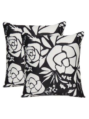 Oussum White Black Floral Printed Cotton Cushion Cover Boho Pillow Case Set Of 2